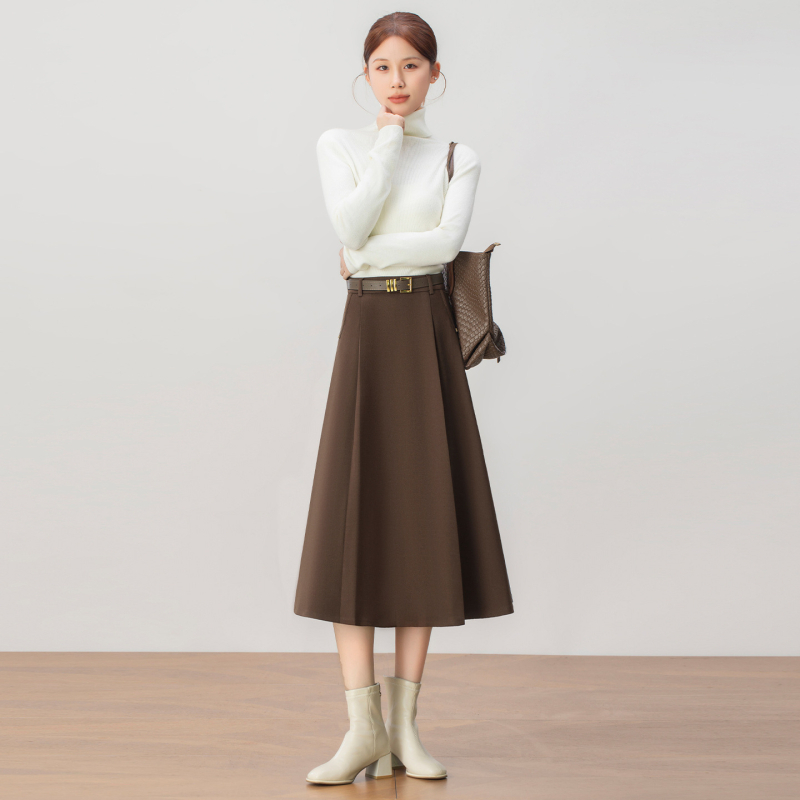 Ženska suknja u Hepburn stilu, visokim strukom, A-linija, srednja duljina, elegantan uredski stil; poliester smjesa (85% poliester, 13% pamuk, 2% elastan)