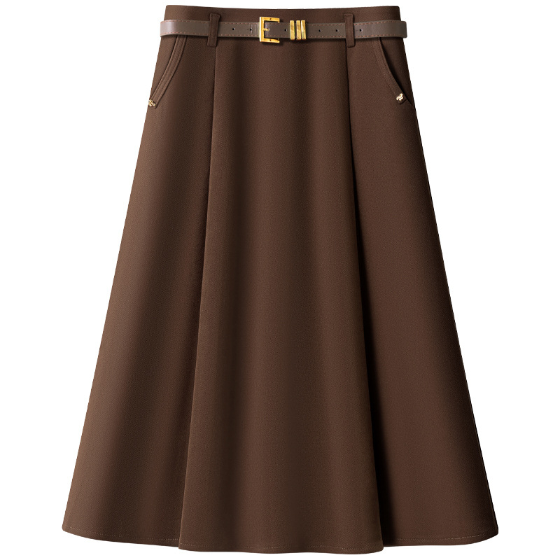 Ženska suknja u Hepburn stilu, visokim strukom, A-linija, srednja duljina, elegantan uredski stil; poliester smjesa (85% poliester, 13% pamuk, 2% elastan)