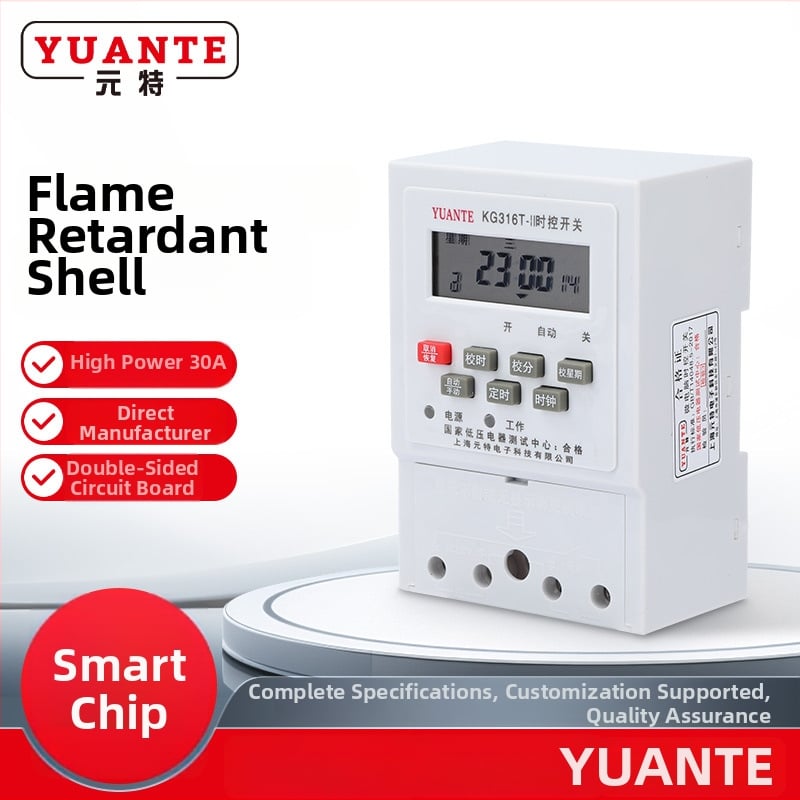 Kg316T-D Таймер за управление на времето за 220V улично осветление — разстояние между монтажните отвори 118×72 мм; панел: огнеупорен поликарбонат; медна пластина: мед