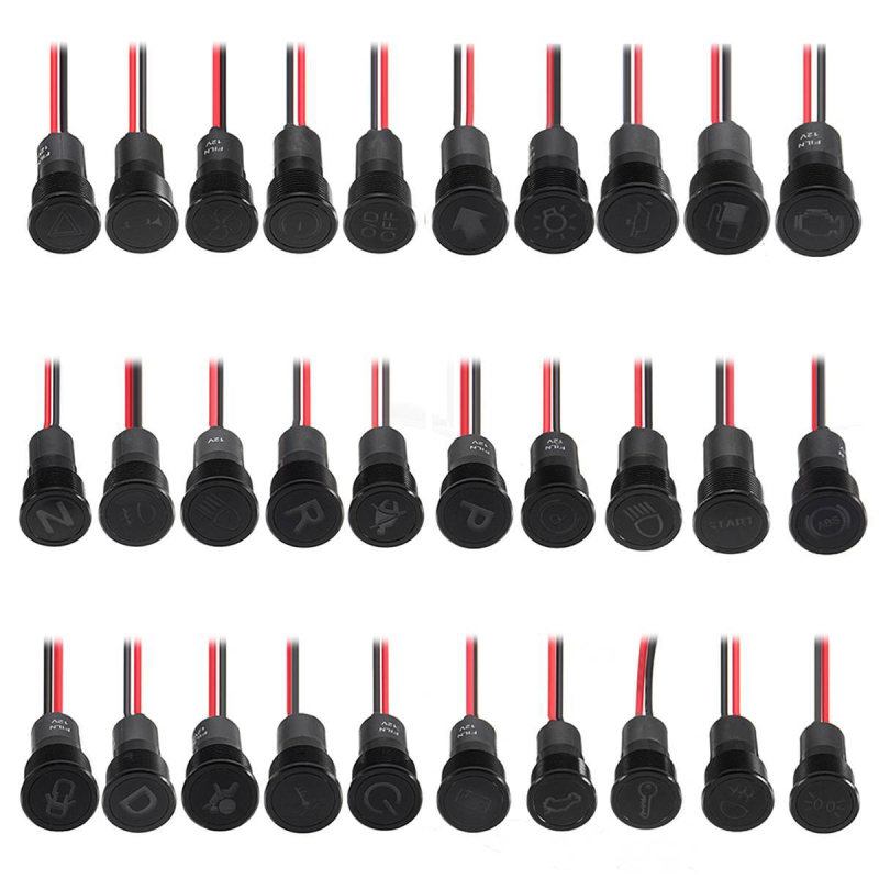 Kovová LED varovná svetlá pre palubnú dosku, indikátor signálu, 12–24V, 0,08W, životnosť 1 000 000 h