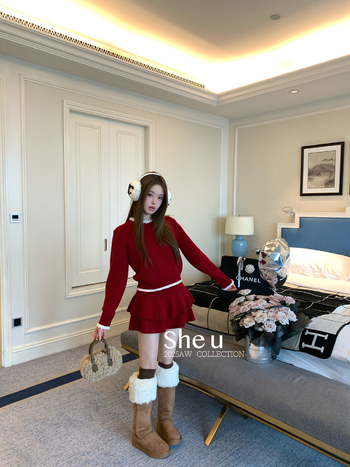 She U Cake suknja s elastičnim pojasom, najlonsko-vunena smjesa, jesen 2025, korejski sladak stil