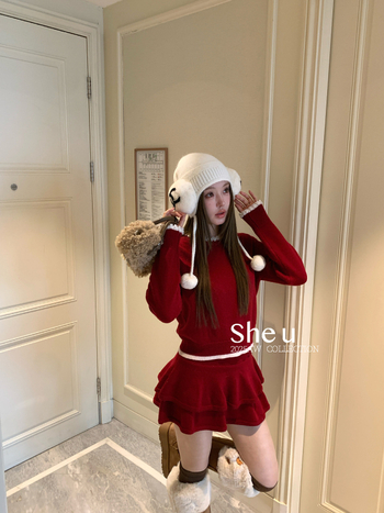 She U Cake suknja s elastičnim pojasom, najlonsko-vunena smjesa, jesen 2025, korejski sladak stil