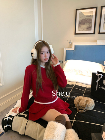 She U Cake suknja s elastičnim pojasom, najlonsko-vunena smjesa, jesen 2025, korejski sladak stil