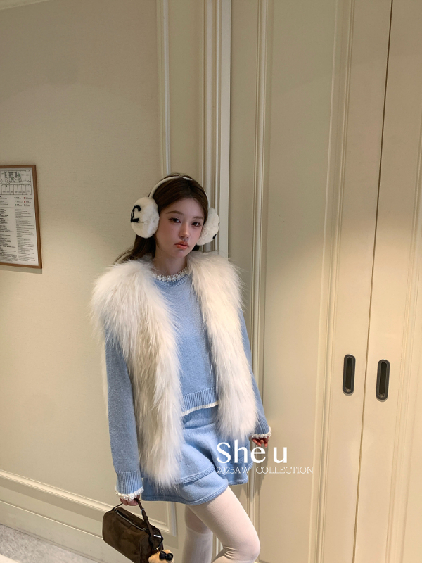 She U Cake suknja s elastičnim pojasom, najlonsko-vunena smjesa, jesen 2025, korejski sladak stil