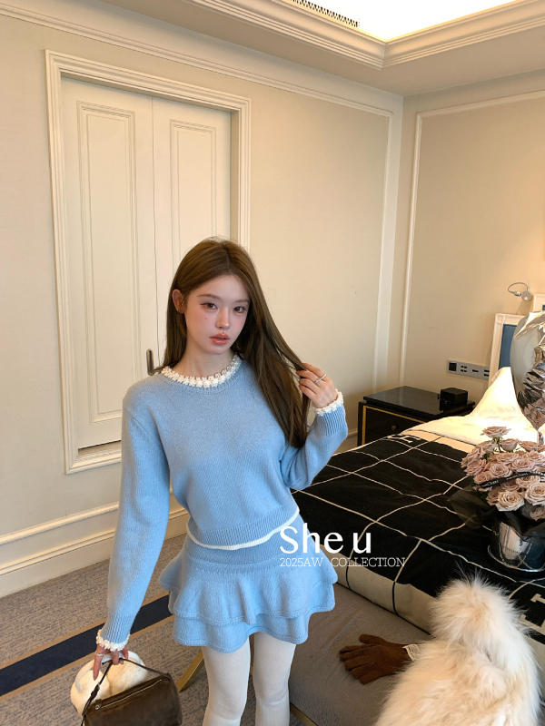 She U Cake suknja s elastičnim pojasom, najlonsko-vunena smjesa, jesen 2025, korejski sladak stil