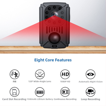 MD31 infrarav kamera na dohľad s PIR senzorom, HD nočné videnie, 5V napájanie, teplotný rozsah 0–40°C, IR dosah 3–5 m
