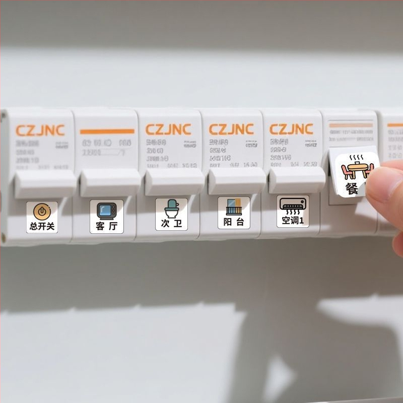Štítok pre vypínač v domácom elektromerovom rozvádzači – hlavný vypínač / istič, PVC, prispôsobiteľný