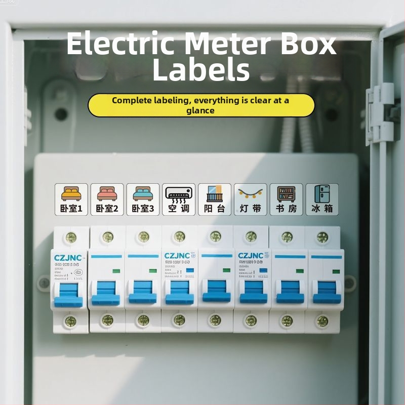 Štítok pre vypínač v domácom elektromerovom rozvádzači – hlavný vypínač / istič, PVC, prispôsobiteľný