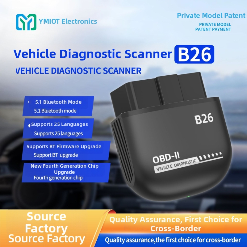 Automobilový diagnostický prístroj, model B-26, kompatibilný s 12V benzínovymi autami, napätie 5–28V, prevádzková teplota -10°C až 60°C