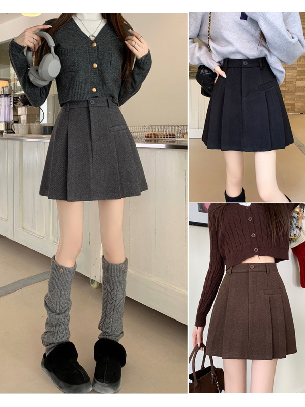 Plisirana suknja s visokim strukom, A-linija; jednofarbna; bez glačanja; materijal: poliester ≥95%