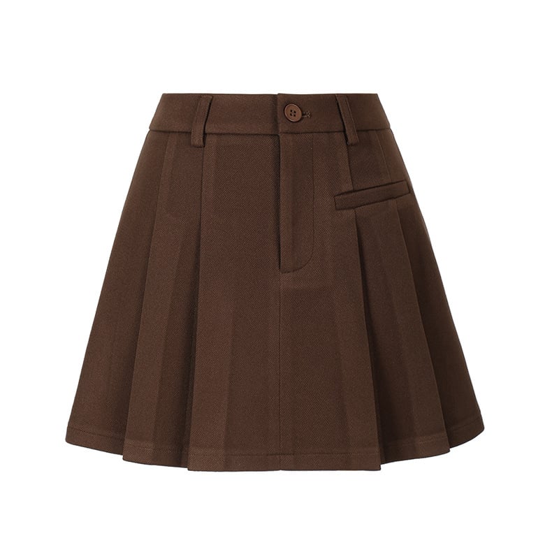 Plisirana suknja s visokim strukom, A-linija; jednofarbna; bez glačanja; materijal: poliester ≥95%