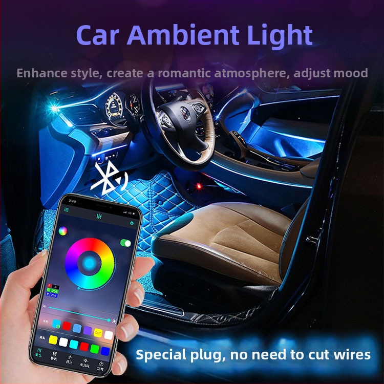 LED svetlo pre prístrojovú dosku vozidla so svetelným vodičom atmosféry, ovládanie cez aplikáciu, 12V, 5W, IP43, 2000 lm