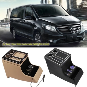Mercedes-Benz Vito W447 (2014–2020) karfás tárolódoboz vezeték nélküli gyorstöltéssel és USB interfésszel – bőr