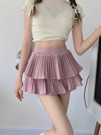 Plisirana suknja visokog pojasa od poliestera, kratka culotte silueta, ljeto 2025