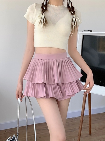 Plisirana suknja visokog pojasa od poliestera, kratka culotte silueta, ljeto 2025