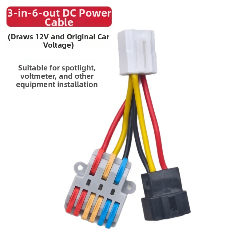 DC menič napätia pre elektromobily, kábel 3 vstupy/6 výstupov, nepoškodzujúci konektor, voltmeter pre priame montovanie reflektora