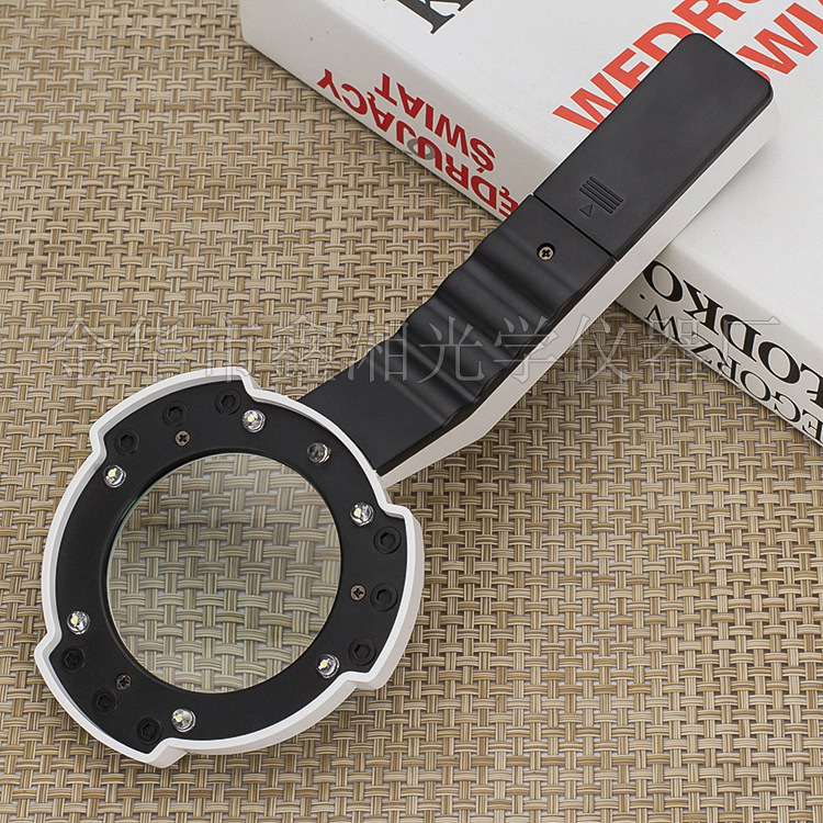 6-LED мултифункционално ръчно устройство с компас, фенерче, детектор за банкноти и лупа за четене