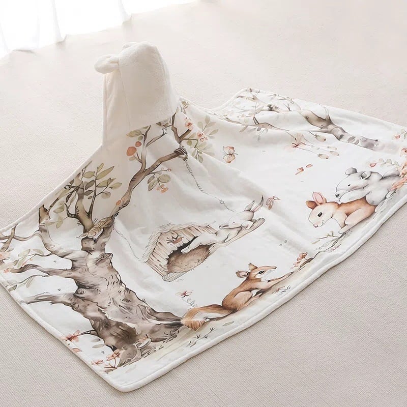 Prosop de baie cu glugă pentru bebeluți – bumbac, velur absorbent, model cartoon, greutate 500 g sau mai mult, brand Yipin