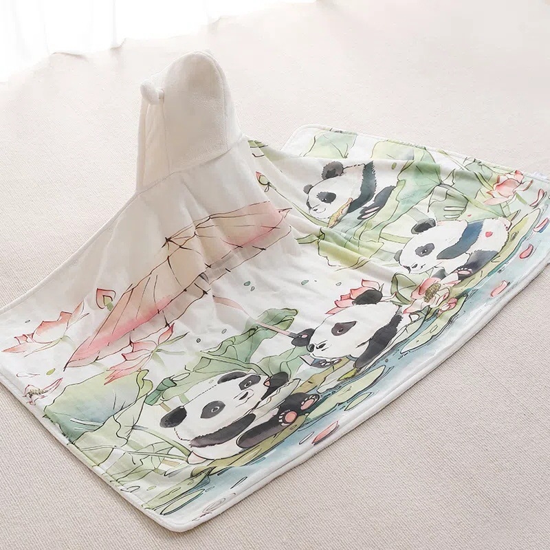 Prosop de baie cu glugă pentru bebeluți – bumbac, velur absorbent, model cartoon, greutate 500 g sau mai mult, brand Yipin