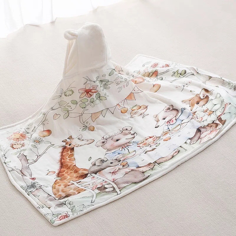 Prosop de baie cu glugă pentru bebeluți – bumbac, velur absorbent, model cartoon, greutate 500 g sau mai mult, brand Yipin