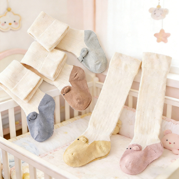 Șosete bebeluși din bumbac, peste genunchi, model Cartoon, respirante și absorbante transpirația, pentru nou-născuți 0–1 ani, utilizare în interior