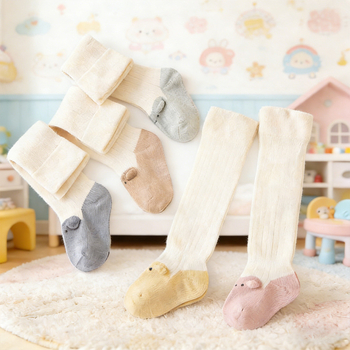Șosete bebeluși din bumbac, peste genunchi, model Cartoon, respirante și absorbante transpirația, pentru nou-născuți 0–1 ani, utilizare în interior