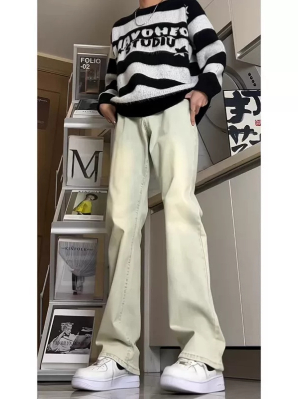 Muške traperice srednje visine, ravne nogavice s blagim povećanjem, zatvarač, pamuk denim