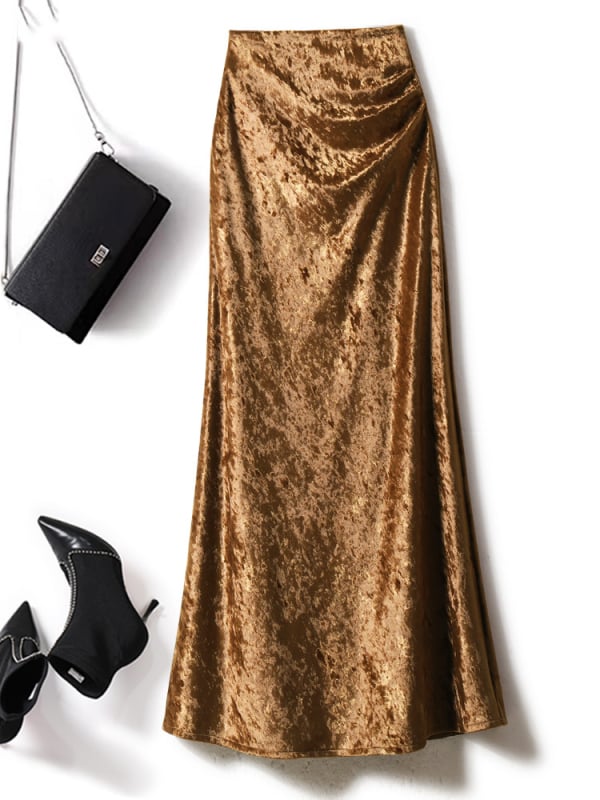 Suknja tipa A, poluduga baršunasta suknja, 95% poliester, mikroelastična, elegantan gradski stil