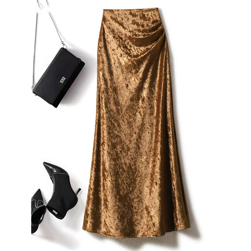 Suknja tipa A, poluduga baršunasta suknja, 95% poliester, mikroelastična, elegantan gradski stil