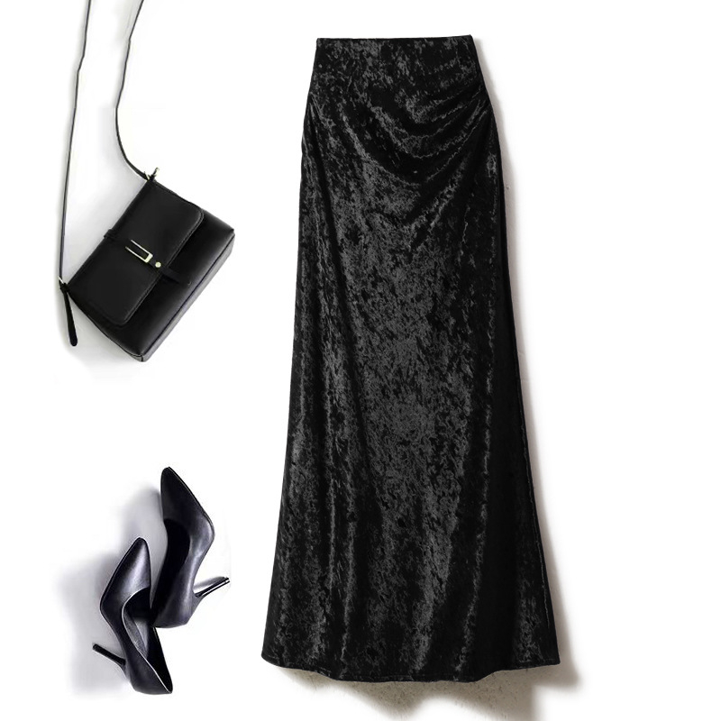 Suknja tipa A, poluduga baršunasta suknja, 95% poliester, mikroelastična, elegantan gradski stil