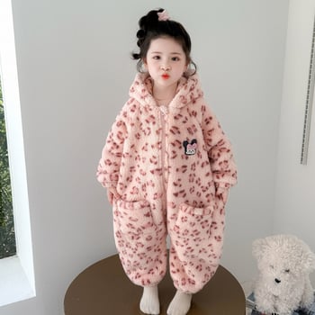 Детски цялкомбинезон за спане, дебел зимен модел, зайчева козина 70–80%