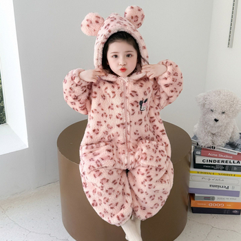 Детски цялкомбинезон за спане, дебел зимен модел, зайчева козина 70–80%