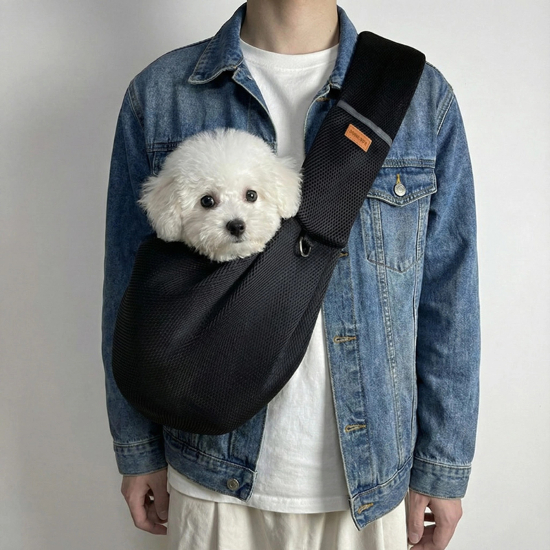 Чанта за домашни любимци с презрамка за външно ползване, дишаща мрежеста тъкан, за котки и кучета, капацитет 2,5–6 кг, код на продукта 2410#