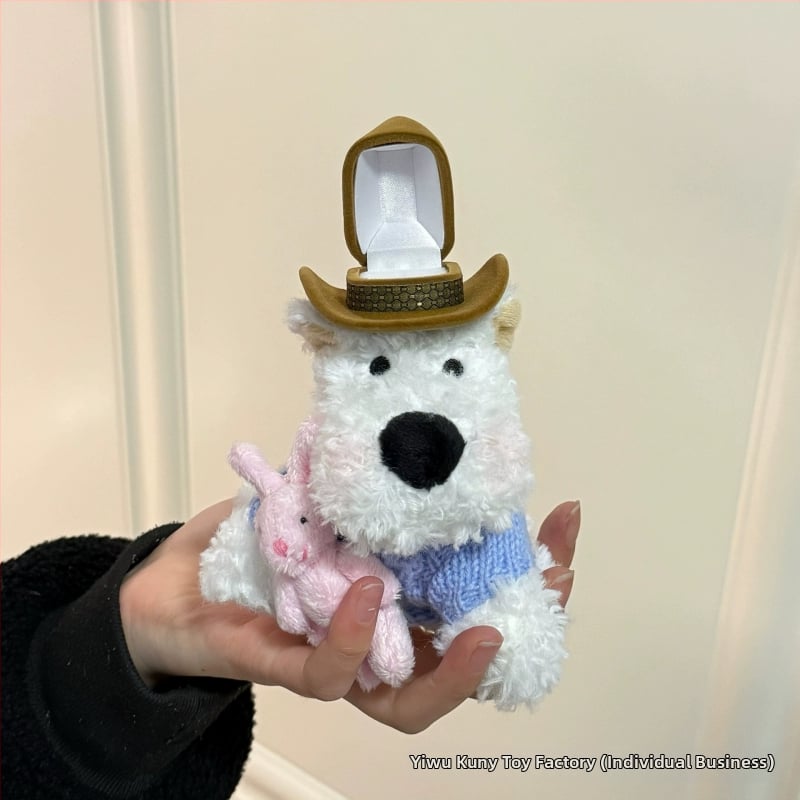 Kuni Уест Хайленд териер плюшена кукла, кучешка плюшена играчка с пълнеж PP памук и кадифена тъкан, висулка за чанта, за възраст 14+