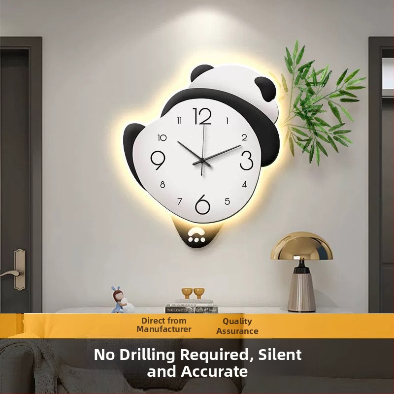 Panda kreslený nástenný hodinový - Napájanie batériou, jednostranný ciferník, materiál ciferníka: hustá doska + akryl, tlač loga k dispozícii