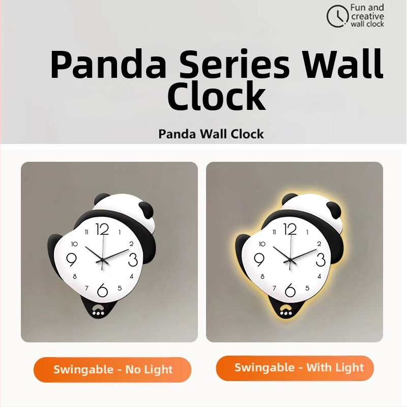 Panda kreslený nástenný hodinový - Napájanie batériou, jednostranný ciferník, materiál ciferníka: hustá doska + akryl, tlač loga k dispozícii
