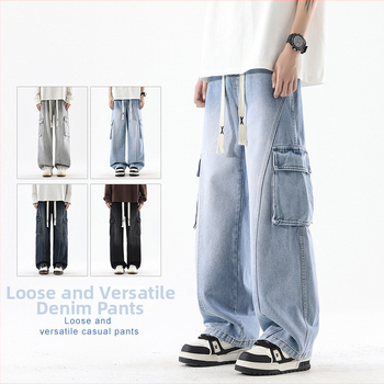 Muške traperice u stilu radnog odijevanja, široke cargo hlače s patch dizajnom, pamuk 78%