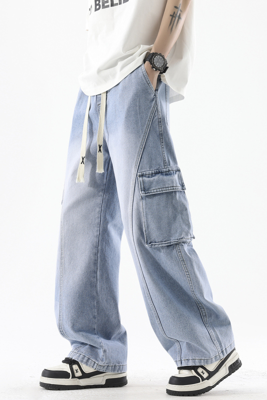 Muške traperice u stilu radnog odijevanja, široke cargo hlače s patch dizajnom, pamuk 78%