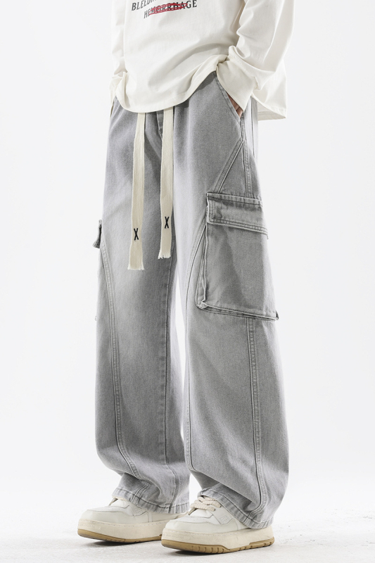 Muške traperice u stilu radnog odijevanja, široke cargo hlače s patch dizajnom, pamuk 78%