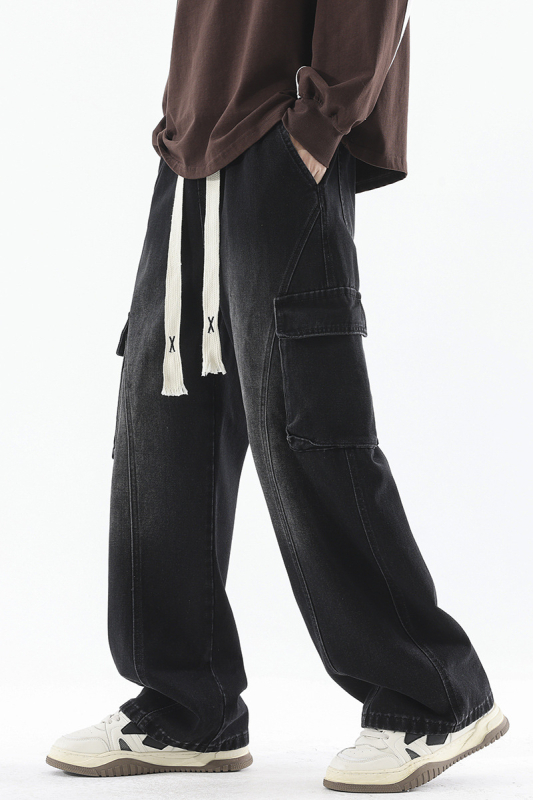 Muške traperice u stilu radnog odijevanja, široke cargo hlače s patch dizajnom, pamuk 78%