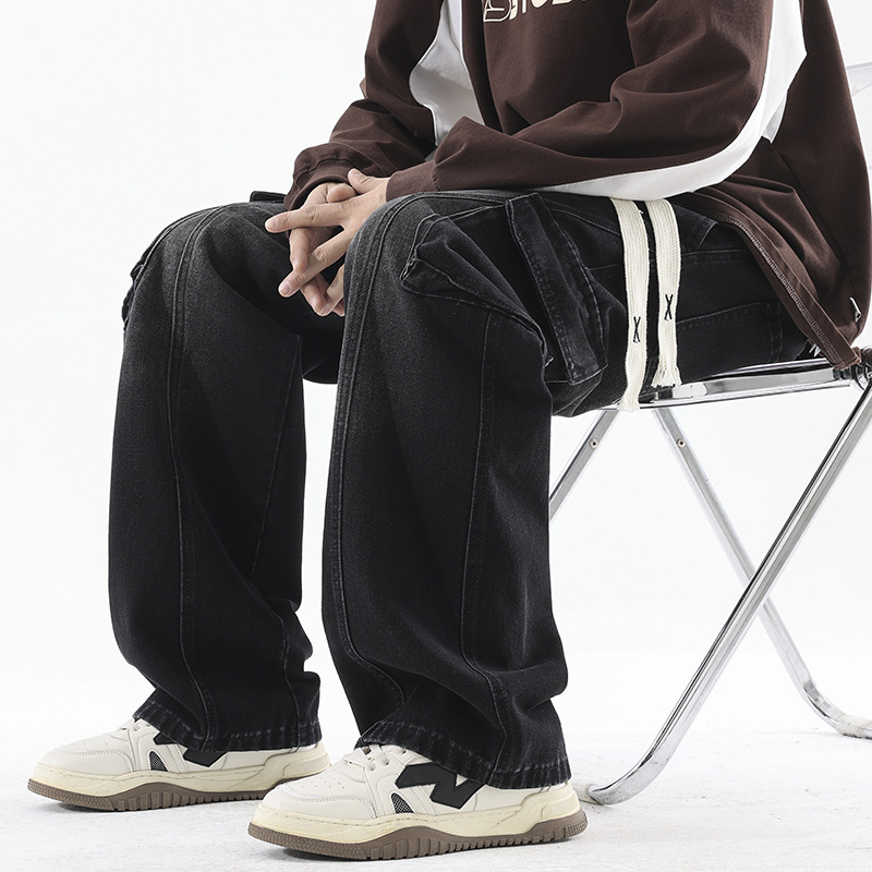 Muške traperice u stilu radnog odijevanja, široke cargo hlače s patch dizajnom, pamuk 78%