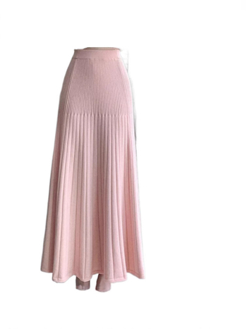 Pletena plisirana midi suknja, elastični visoki pojas, A-linija s ribljim repom, mješavina viskoze i poliestera