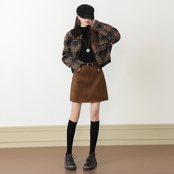 Ženska retro A-linijska suknja, 95% poliester + spandeks, mikroelastična, bez peglanja, jesen 2025