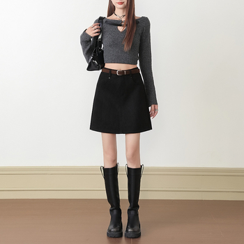 Ženska retro A-linijska suknja, 95% poliester + spandeks, mikroelastična, bez peglanja, jesen 2025