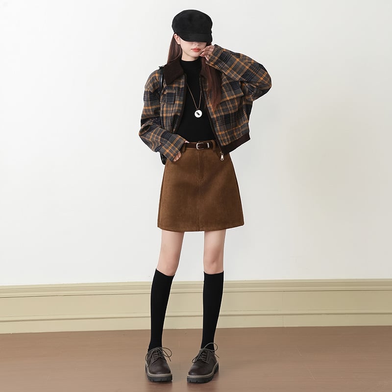 Ženska retro A-linijska suknja, 95% poliester + spandeks, mikroelastična, bez peglanja, jesen 2025