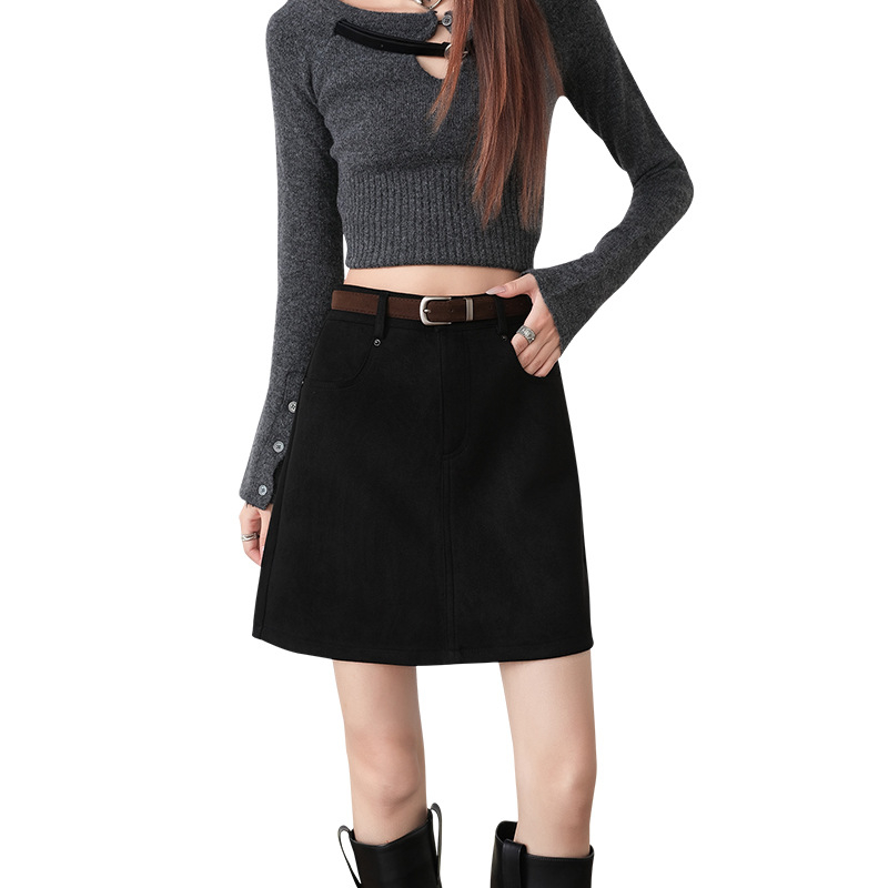 Ženska retro A-linijska suknja, 95% poliester + spandeks, mikroelastična, bez peglanja, jesen 2025