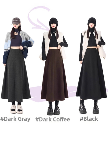 Duga A-linijska suknja od vunene smjese, jednofarbni uzorak, mikroelastičnost, zimsko izdanje 2025