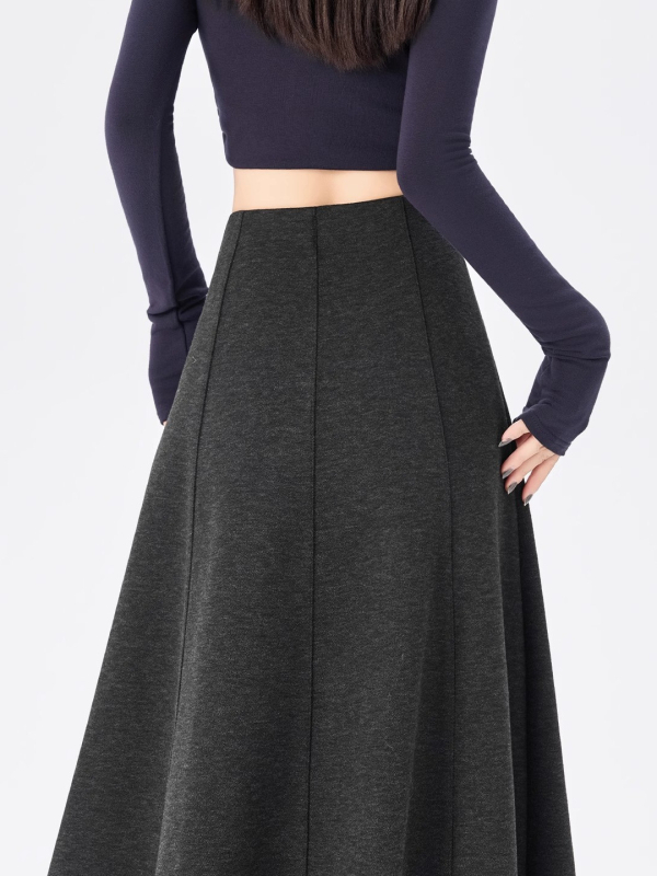 Duga A-linijska suknja od vunene smjese, jednofarbni uzorak, mikroelastičnost, zimsko izdanje 2025