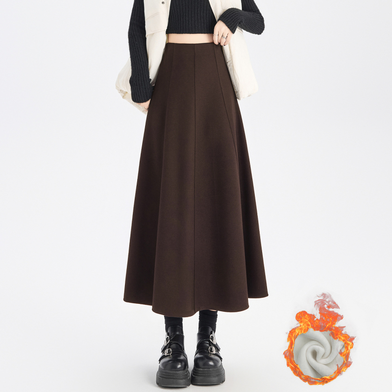 Duga A-linijska suknja od vunene smjese, jednofarbni uzorak, mikroelastičnost, zimsko izdanje 2025