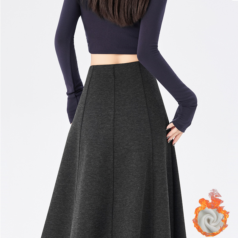 Duga A-linijska suknja od vunene smjese, jednofarbni uzorak, mikroelastičnost, zimsko izdanje 2025